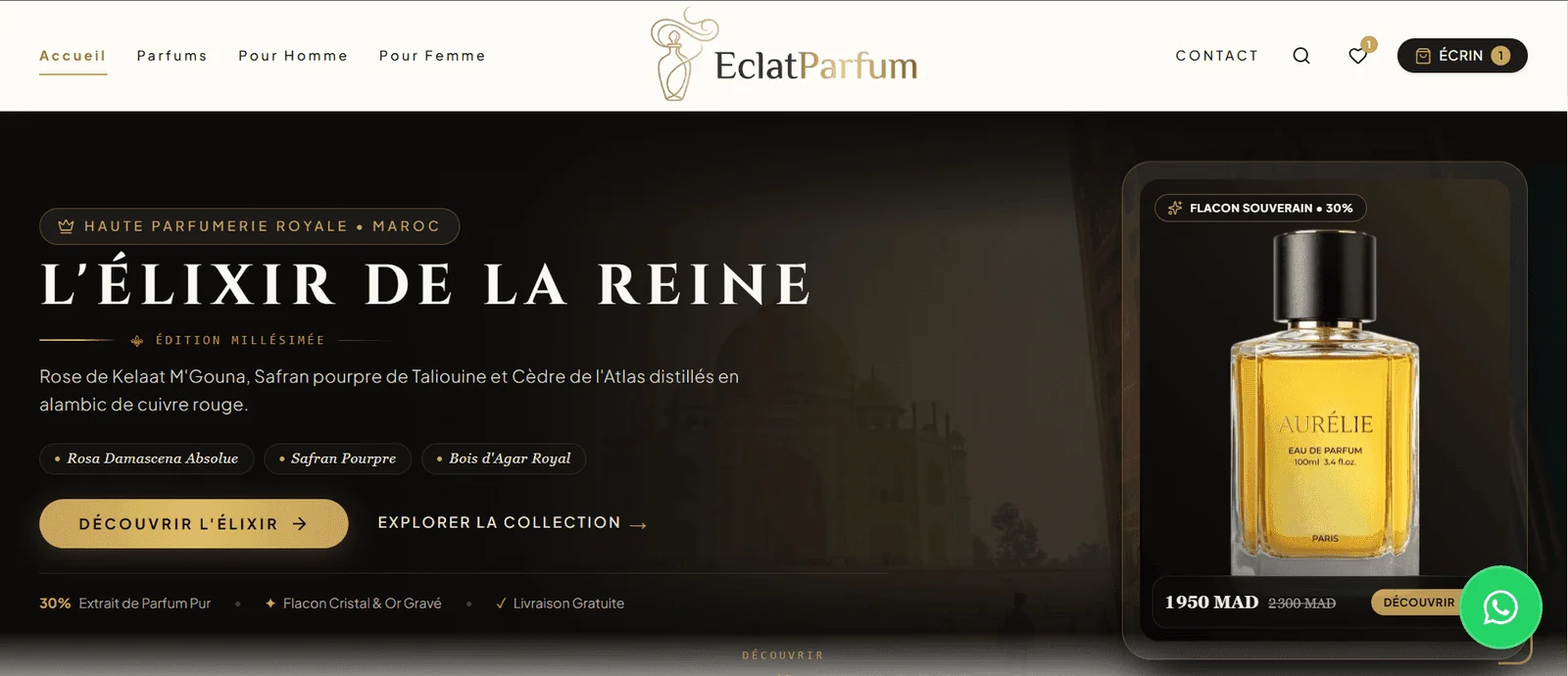Projet E-commerce Eclat Parfum réalisé par WebHive - Capture 1