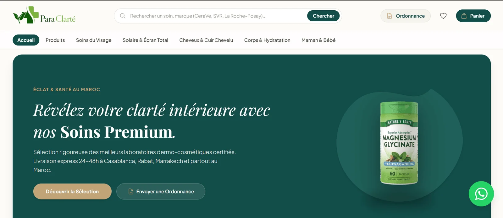 Projet E-commerce Para Clarté réalisé par WebHive - Capture 1