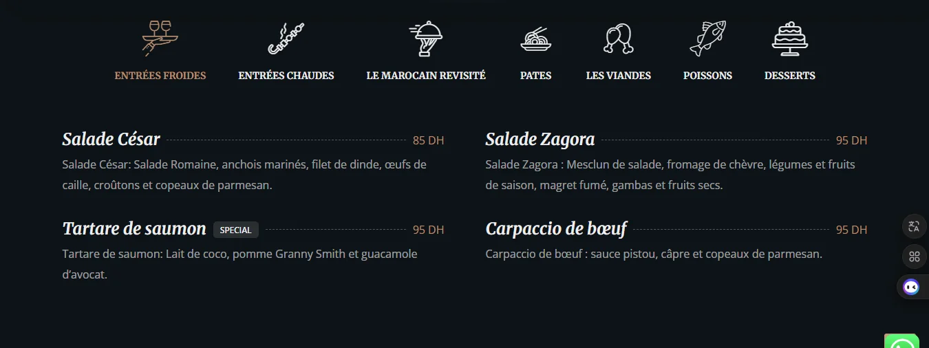 Projet Restaurant Tzagora Maroc réalisé par WebHive - Capture 6